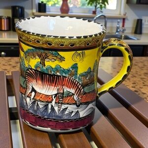 Penzo Hand Painted Mug Zebra & Giraffe African Safari Art Vintage 2002